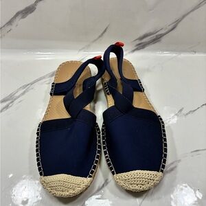 Navy Slingback Espadrille Flats with Crochet Toe